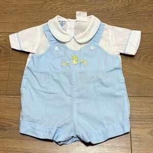 Vintage Jo Joe Fashions Baby Infant Boy Romper Blue  Embroidered Teddy Bear